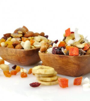 mixed dried fruit, nuts and seeds